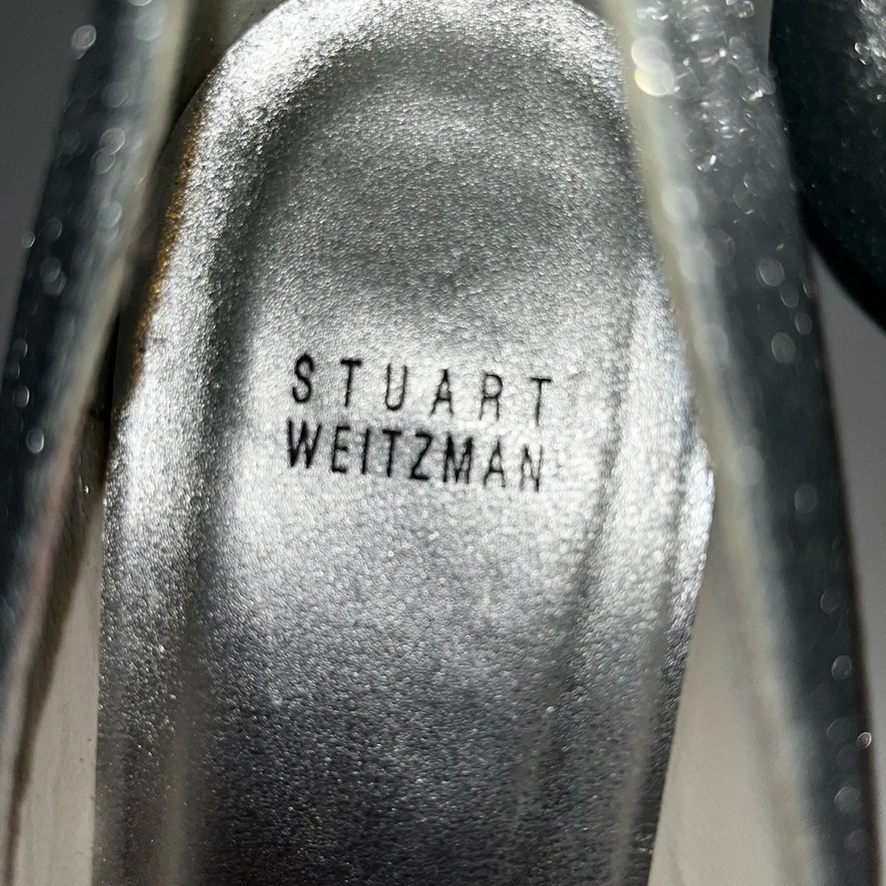 Stuart Weitzman Silver Glitter Pointed-Toe Pumps